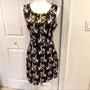 Anthropologie NUMPH Geometric Abstract Black Gray Neon Yellow Rhinestone Dress